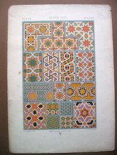 stampa antica DISEGNI DECORAZIONI  MOSAICO G. SAMIER LEMERCIER PARIS 1870 C.