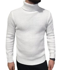 Maglione Dolcevita uomo Pullover Invernale Bianco Slim fit collo alto  XXL