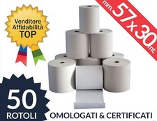 50 ROTOLI TERMICI 57x30mm. CARTA TERMICA FORO 12 OMOLOGATI REGISTRATORE CASSA