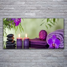 Arte da Parete 120x60 stampa Vetro Tempereto Pietre Asciugamani Candela Arte