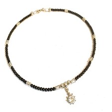 Collana da donna perle nere con ciondolo di zirconi catenina girocollo 45 cm