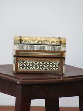 Bauletto portagioie antico legno a motivi geometrici avorio velluto rosso 1930/5