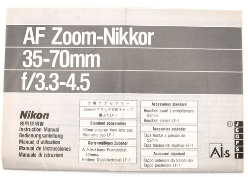 Nikon foglio uso - d'uso, af