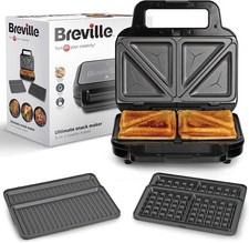 Breville 3 in 1 Ultimate Snack Maker Tostapane per toast molto farciti, Waffle