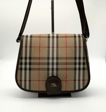 Borsa tracolla Burberry vintage tela check beige pelle marrone