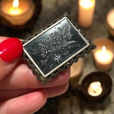 Antica Spilla Vittoriana Gioiello Da Lutto Giaietto Jet Whitby Fine 800