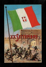 Cartolina XX settembre Breccia di Porta Pia - Bandiera stoffa Croce Sabauda