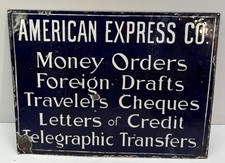 INSEGNA PORCELLANA BIFACCIALE ORIGINALE VINTAGE AMERICAN EXPRESS CO. (era un'insegna flangia)