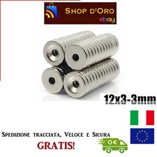 10 Pezzi Magneti al Neodimio NdFeB N35 Rotondi Cilindrici 12x3mm con foro da 3mm