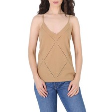 Canotta donna Burberry Camel Maeve in maglia cami, taglia small