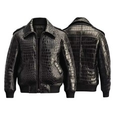 Giubbotto uomo nero vera pelle di mucca coccodrillo goffrato biker jacket bomber jacket