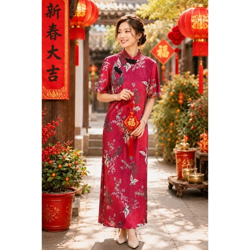 Abito qipao cheongsam rosso - abito,