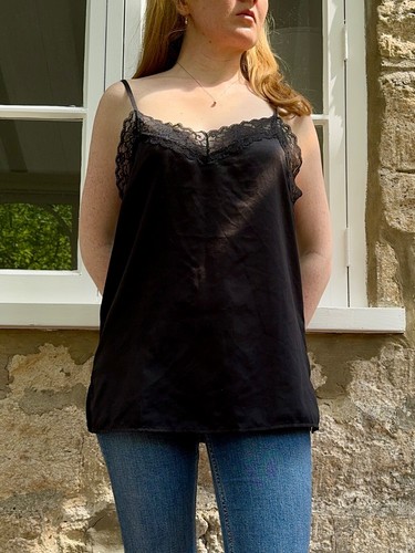 Top cami vintage nero pizzo - top,