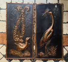 2x VINTAGE GRANDI placche RAME UCCELLI pannello decorativo LIVIO COSTA 25x50cm