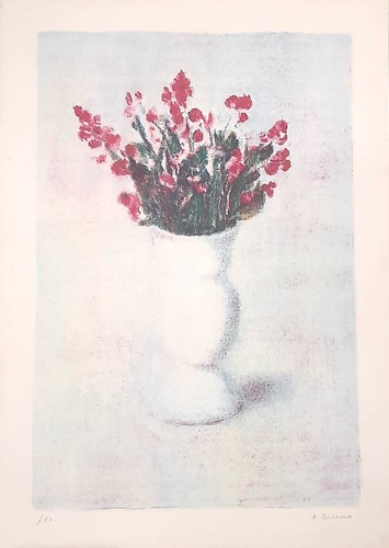Litografia vaso fiori di - "vaso, fiori"