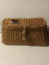 Cestino da pesca vintage in vimini e pelle pesca a mosca trota pesce creel marsupio