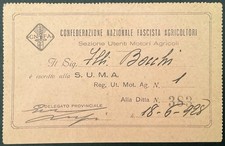 PARMA CONFEDERAZIONE AGRICOLTORI TESSERA UTENTI MOTORI AGRICOLI A.VI° 1928 REGNO