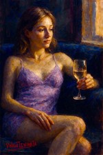 Dipinto olio Valentinarte originale donna bellissimo vino elegante fatto a mano arte