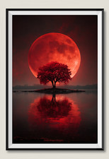 Grande luna rossa sul lago fai