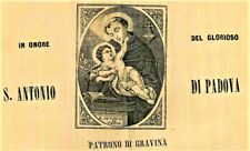 ANTICO FOGLIO CON PREGHIERA E IMMAGINE DI SANT'ANTONIO - GRAVINA DI CATANIA 1867