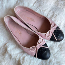 Scarpe da ballo CHANEL piatte rosa pelle nera marchio CC coco taglia EU 36 autentiche