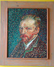 AUTORITRATTO DI VAN GOGH AD OLIO-FALSO D'AUTORE- CORNICE LEGNO NATURALE-CM 56X66