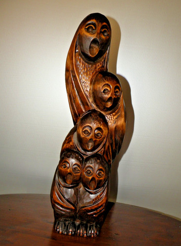 Scultura legno gufi totem - scultura,