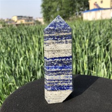 390g Lapislazzuli Naturale Quarzo Obelisco Cristallo Intagliato Torre Bacchetta Reiki.XA6200