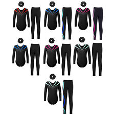Body bambina set pattinaggio manica lunga body scintillante unitard scrunchies danza