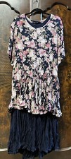 Abito vintage anni 90 Starina II 2 pezzi taglia 3X maxi strato floreale/navy scopa pieghe