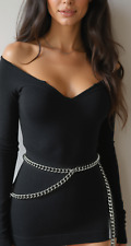 Moda Donna Dressy Cintura Argento Spesso Metallo Grosso Catena a Maglia Forti XL