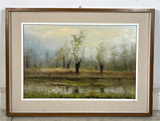 QUADRO dipinto PAESAGGIO olio tela "Pascoli" FERIOLO LAGO MAGGIORE PIEMONTE 1985