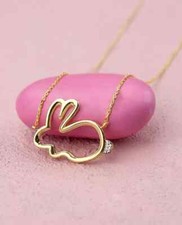 Ciondolo coniglietto pasquale in vera moissanite 0,10 ct placcato oro giallo 14 carati