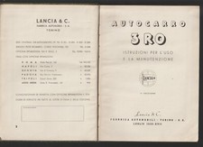 LANCIA AUTOCARRO 3 RO 3RO ISTRUZIONI PER L'USO E LA MANUTENZIONE MANUALE 1938