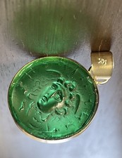 Amuleto Medusa Intaglio Vetro Veneziano Verde Smeraldo Tagliamonte Oro Massiccio 14K!
