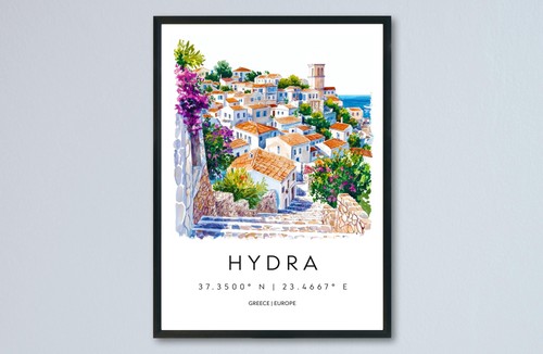Poster acquerello hydra grecia - acquerello,
