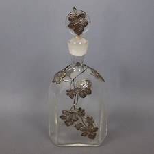 Bottiglia Vetro Soffiato Con Foglie Edera Metallo Argentato Vintage Anni '70