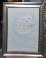 Novella Parigini (Chiusi 1925-Roma 1993) Tecnica Mista Su Carta "La Famiglia"