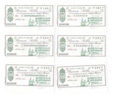 BANCA SELLA 6 MINIASSEGNI 10 MARZO 1977 VENDITA PANE GARIMANNO VERCELLI #BANC42