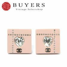 Orecchini CHANEL quadrati marchio cocco cuore rosa renno placcato argento 04A