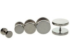 Acciaio Inox Piercing Orecchino Unisex Finto Dilatatore Fake ear Plug Silver