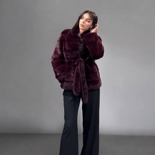 Cappotto pelliccia visone naturale vera nuova taglia M rosso scuro tinta unita 1109579 ORIZZONTALE