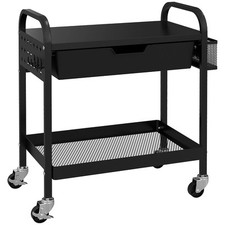 HOMCOM Carrello da Cucina con Cassetto Estraibile, 3 Ganci e Cesto Nero