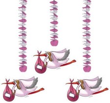 3 X CICOGNA ROSA BABY SHOWER NASCITA FESTA DA APPENDERE DECORAZIONI FESTA