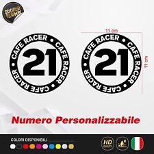 Coppia Adesivi Cafe Racer Rotondo con Numero per Serbatoio e Casco