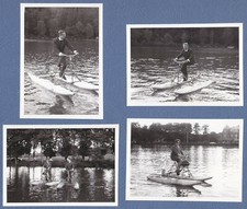 Bicicletta acqua uomo e donna su idrobike auto d'epoca foto anni 50
