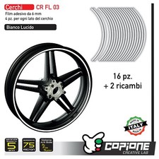 Strisce adesive nastro ruote moto BIANCO LUCIDO 6 mm cerchi 13 14 15 16 17 19 21