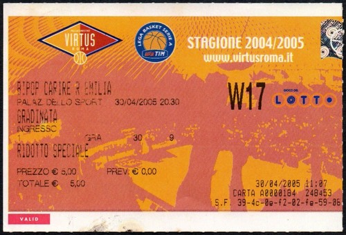 Ticket virtus roma carire - virtus, vs