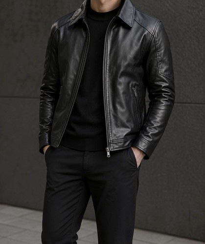Giacca pelle pecora nera - pelle,