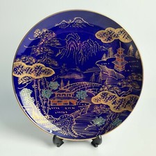 PIATTO da COLLEZIONIE PORCELLANA CERAMICA in Blu Decoro Oro Paesaggio Orientale